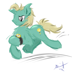 Size: 528x528 | Tagged: safe, artist:frist44, oc, oc only, species:pony, species:unicorn, blonde, galloping, quick thinker, running, solo, watch