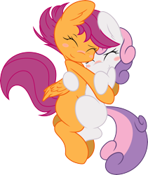 Size: 7500x8867 | Tagged: safe, artist:ambris, artist:mactavish1996, character:scootaloo, character:sweetie belle, species:pegasus, species:pony, ship:scootabelle, .svg available, absurd resolution, blushing, female, hug, lesbian, shipping, simple background, sleeping, transparent background, vector