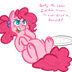 Size: 500x500 | Tagged: safe, artist:mt, character:pinkie pie, alternate hairstyle, fat, on back, pudgy pie
