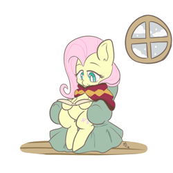 Size: 1000x1000 | Tagged: safe, artist:mt, character:fluttershy, species:pony, book, cloud, couch, cozy, female, looking down, mare, reading, signature, simple background, sitting, solo, white background, window, winter, wooden floor