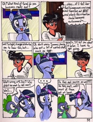Size: 1369x1796 | Tagged: safe, artist:newyorkx3, character:spike, character:twilight sparkle, character:twilight sparkle (alicorn), non-mlp oc, oc, oc:tommy, self insert, species:alicorn, species:pony, comic:twilight and the big city, cereal, comic, female, mare, traditional art