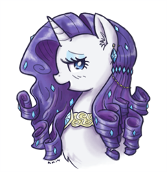 Size: 777x800 | Tagged: safe, artist:king-kakapo, character:rarity, alternate hairstyle, bust, chest fluff, colored pupils, diamond, diamonds, element of generosity, female, fluffy, gem, head, jewelry, portrait, solo