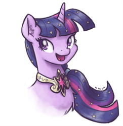 Size: 777x800 | Tagged: safe, artist:king-kakapo, character:twilight sparkle, bust, chest fluff, colored pupils, ear fluff, element of magic, female, fluffy, head, portrait, simple background, solo, stars, white background