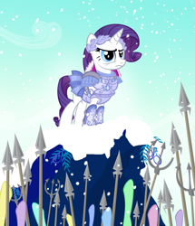 Size: 1637x1900 | Tagged: safe, artist:pixelkitties, character:rarity, oc, armor, armorarity, laurel wreath, spear, trident, weapon