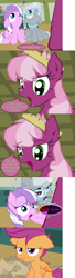Size: 792x2904 | Tagged: safe, artist:frist44, character:cheerilee, character:diamond tiara, character:scootaloo, character:silver spoon, species:pegasus, species:pony, cheerilee-s-chalkboard, comic, dialogue, fluffy, ruler, scootacurse, speech bubble, tumblr