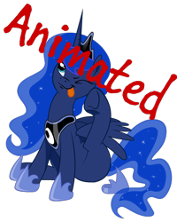 Size: 800x1000 | Tagged: safe, artist:darkxsm, artist:kp-shadowsquirrel, character:princess luna, blep, female, scratching, sitting, smiling, solo, tongue out, underhoof, wink