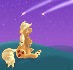 Size: 500x483 | Tagged: safe, artist:ratofdrawn, character:applejack, applejack's parents, crying, female, night, shooting star, sitting, solo