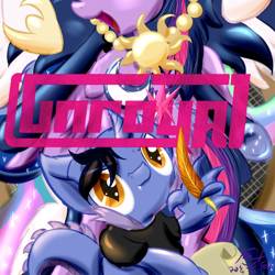 Size: 528x528 | Tagged: safe, artist:frist44, character:princess celestia, character:princess luna, character:twilight sparkle, character:twilight sparkle (alicorn), oc, species:alicorn, species:dracony, species:pony, bling, cover, cover art, female, gangsta, mare, music, parchment, quill, speakers, unroyal