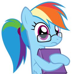 Size: 976x975 | Tagged: safe, artist:zacatron94, part of a set, character:rainbow dash, species:pegasus, species:pony, adorkable, alternate hairstyle, book, cute, dashabetes, dork, egghead, female, glasses, mare, nerd pony, ponytail, rainbow dork, simple background, solo, transparent background, vector