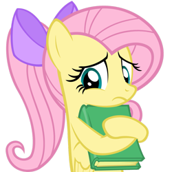 Size: 1029x1028 | Tagged: safe, artist:zacatron94, part of a set, character:fluttershy, species:pegasus, species:pony, adorkable, alternate hairstyle, book, bow, cute, dork, female, frown, looking at you, mare, nerd pony, ponytail, shy, shyabetes, simple background, solo, transparent background, vector