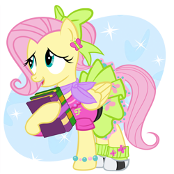 Size: 1000x1000 | Tagged: safe, artist:pixelkitties, character:fluttershy, 1950s, 50's fashion, alternate hairstyle, book, bracelet, braces, clothing, cute, fashion, female, ponytail, saddle shoes, scarf, shoes, shyabetes, simple background, skirt, sneakers, solo, transparent background