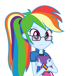 Size: 1308x1313 | Tagged: safe, artist:zacatron94, character:rainbow dash, my little pony:equestria girls, adorkable, alternate hairstyle, book, cute, dork, egghead, female, glasses, nerd, nerd pony, ponytail, rainbow dork, simple background, solo, transparent background, vector
