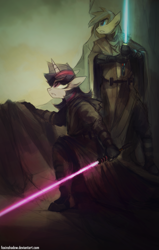 Size: 761x1200 | Tagged: safe, artist:foxinshadow, character:twilight sparkle, oc, species:anthro, clothing, crossover, jedi, lightsaber, star wars