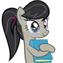Size: 1049x1053 | Tagged: safe, artist:zacatron94, character:octavia melody, species:earth pony, species:pony, adorkable, alternate hairstyle, book, cute, dork, female, glasses, mare, nerd pony, ponytail, smiling, solo, tavibetes