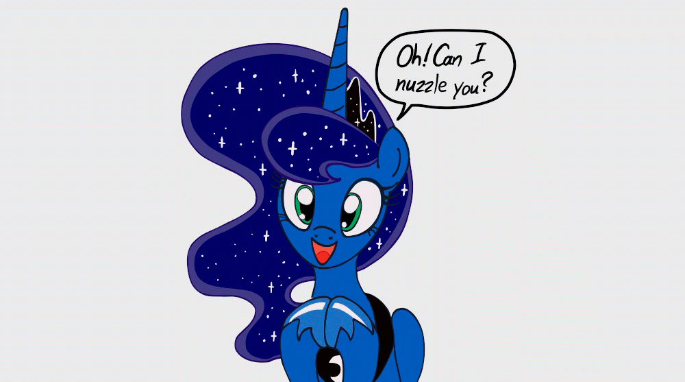 Size: 1000x557 | Tagged: safe, artist:maxressor, artist:newyorkx3, edit, character:princess luna, animated, bronybait, cute, eye shimmer, female, happy, looking at you, lunabetes, nuzzling, open mouth, smiling, solo, weapons-grade cute