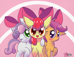 Size: 3300x2550 | Tagged: safe, artist:clouddg, character:apple bloom, character:scootaloo, character:sweetie belle, species:pegasus, species:pony, episode:somepony to watch over me, g4, my little pony: friendship is magic, adorabloom, blushing, bow, cute, cutealoo, cutie mark crusaders, diasweetes, impossibly large ears, looking at you, smiling, wink