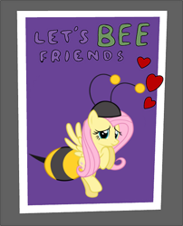 Size: 403x500 | Tagged: safe, artist:zacatron94, edit, character:fluttershy, animal costume, bee costume, card, clothing, costume, female, flutterbee, pun, solo, the simpsons