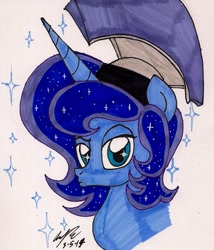 Size: 1162x1359 | Tagged: safe, artist:newyorkx3, character:princess luna, bust, duckface, helmet, looking at you, portrait, prince artemis, rule 63, solo, traditional art