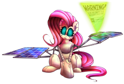 Size: 6000x4100 | Tagged: safe, artist:extradan, character:fluttershy, absurd resolution, cyborg, female, flutterbot, hologram, robot, simple background, solar panel, solo, transparent background