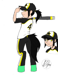 Size: 1158x1500 | Tagged: safe, artist:dj-black-n-white, oc, oc only, oc:mistake, parent:queen chrysalis, unnamed oc, satyr, ambiguous gender, baseball bat, baseball cap, clothing, colored, female, hat, offspring, simple background, transparent background