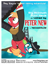 Size: 695x900 | Tagged: safe, artist:pixelkitties, character:big mcintosh, character:goldie delicious, species:earth pony, species:pony, alfred hitchcock, crossover, littlest pet shop, male, peter new, stallion, sunil nevla, vertigo (film), voice actor joke