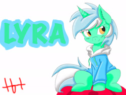 Size: 2048x1536 | Tagged: safe, artist:ambris, artist:thebittentiger, edit, character:lyra heartstrings, species:pony, species:unicorn, clothing, color edit, colored, female, hoodie, smiling, solo