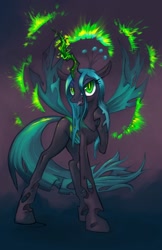 Size: 792x1224 | Tagged: safe, artist:hobbes-maxwell, character:queen chrysalis, species:changeling, g4, changeling queen, female, raised hoof, solo
