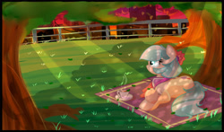 Size: 5100x2999 | Tagged: safe, artist:xwhitedreamsx, character:coco pommel, absurd resolution, female, picnic blanket, solo, tea, teacup, tree