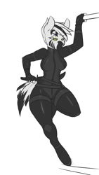 Size: 1085x1920 | Tagged: dead source, safe, artist:avante92, oc, oc only, oc:pyrite, species:anthro, species:unguligrade anthro, species:zebra, anthro oc, assassin, catsuit, sneaking suit, solo