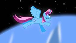 Size: 11200x6400 | Tagged: safe, artist:parclytaxel, oc, oc only, oc:parcly taxel, species:alicorn, species:pony, .svg available, absurd resolution, albumin flask, alicorn oc, flying, key sync, neptune, solo, space, spread wings, stars, third eye, trace, vector, wings