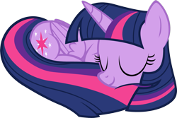 Size: 1249x833 | Tagged: safe, artist:zacatron94, character:twilight sparkle, character:twilight sparkle (alicorn), species:alicorn, species:pony, behaving like a cat, curled up, cute, eyes closed, female, mare, prone, simple background, sleeping, smiling, solo, tail pillow, transparent background, twiabetes, vector, weapons-grade cute