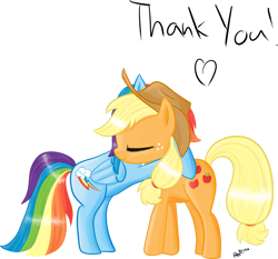 Size: 855x796 | Tagged: safe, artist:ratofdrawn, character:applejack, character:rainbow dash, species:earth pony, species:pegasus, species:pony, bipedal, cute, eyes closed, friendshipping, heart, hug, simple background, smiling, transparent background