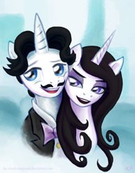 Size: 780x1000 | Tagged: safe, artist:drax99, artist:kp-shadowsquirrel, character:fancypants, character:fleur-de-lis, species:pony, species:unicorn, ship:fancyfleur, color edit, crossover, female, gomez addams, goth, male, morticia addams, shipping, straight, the addams family