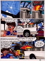Size: 1389x1863 | Tagged: safe, artist:newyorkx3, species:human, comic:twilight and the big city, car, comic, fire, ford, ford crown victoria, oil barrel, pickup truck, taxi, traditional art