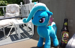 Size: 1000x641 | Tagged: safe, artist:onlyfactory, artist:pixelkitties, character:trixie, species:pony, species:unicorn, alcohol, beer, female, irl, mare, photo, plushie, solo