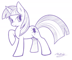 Size: 1303x1081 | Tagged: safe, artist:ambris, character:twilight sparkle, species:pony, species:unicorn, female, mare, monochrome, simple background, smiling, solo