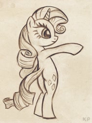 Size: 600x800 | Tagged: safe, artist:kp-shadowsquirrel, character:rarity, species:pony, bipedal, female, monochrome, solo