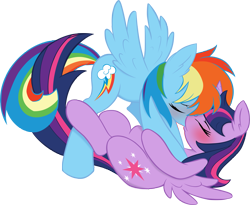 Size: 3559x2917 | Tagged: safe, artist:ambris, artist:barrfind, character:rainbow dash, character:twilight sparkle, character:twilight sparkle (alicorn), species:alicorn, species:pony, ship:twidash, blushing, female, holding, kissing, lesbian, mare, shipping, simple background, transparent background
