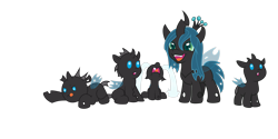 Size: 4220x2111 | Tagged: safe, artist:kp-shadowsquirrel, artist:tyler611, character:queen chrysalis, species:changeling, :o, blep, crying, cute, cutealis, filly, nymph, open mouth, prone, simple background, sitting, smiling, tongue out, transparent background, younger