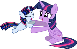 Size: 2537x1642 | Tagged: safe, artist:zacatron94, character:twilight sparkle, character:twilight sparkle (alicorn), oc, oc:starlight sparkle, parent:night light, parent:twilight velvet, parents:nightvelvet, species:alicorn, species:pony, species:unicorn, crying, female, filly, mare, offspring, redesign, reunion, reunited, sisters, tears of joy