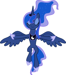 Size: 6400x7271 | Tagged: safe, artist:parclytaxel, character:princess luna, episode:princess twilight sparkle, g4, my little pony: friendship is magic, .svg available, absurd resolution, eyes closed, female, flying, lowering, moon work, simple background, smiling, solo, spread wings, t pose, transparent background, vector, wings