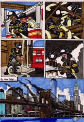 Size: 1359x1969 | Tagged: safe, artist:newyorkx3, species:human, comic:twilight and the big city, comic, fire engine, firefighter, traditional art