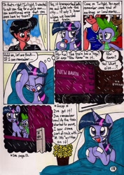 Size: 1388x1960 | Tagged: safe, artist:newyorkx3, character:spike, character:twilight sparkle, character:twilight sparkle (alicorn), non-mlp oc, oc, oc:crystal, oc:sonia, oc:tommy, self insert, species:alicorn, species:human, species:pony, comic:twilight and the big city, comic, crysmmy, female, mare, traditional art
