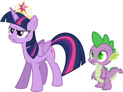 Size: 8558x6400 | Tagged: safe, artist:parclytaxel, character:spike, character:twilight sparkle, character:twilight sparkle (alicorn), species:alicorn, species:pony, .svg available, absurd resolution, element of magic, elements of harmony, female, frown, glare, gritted teeth, mare, raised eyebrow, simple background, transparent background, vector, wide eyes