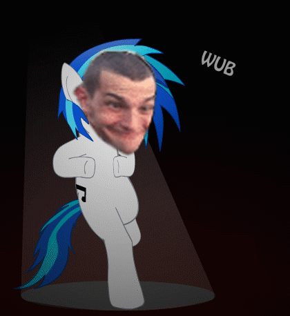 Size: 420x458 | Tagged: safe, artist:extradan, edit, character:dj pon-3, character:vinyl scratch, oc, oc:the living tombstone, animated, le tombstone face, meme