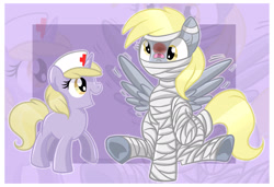 Size: 2924x2000 | Tagged: safe, artist:xwhitedreamsx, character:derpy hooves, character:dinky hooves, species:pegasus, species:pony, bandage, bandaid, equestria's best daughter, female, injured, mare, nurse, zoom layer