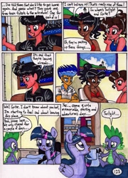 Size: 1397x1943 | Tagged: safe, artist:newyorkx3, character:flash sentry, character:spike, character:twilight sparkle, character:twilight sparkle (alicorn), species:alicorn, species:human, species:pony, comic:twilight and the big city, comic, female, mare, traditional art