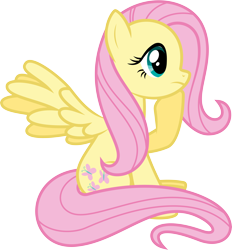 Size: 6400x6884 | Tagged: safe, artist:parclytaxel, character:fluttershy, .svg available, absurd resolution, female, raised hoof, simple background, sitting, solo, spread wings, thinking, transparent background, vector, wings