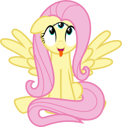 Size: 6400x6689 | Tagged: safe, artist:parclytaxel, character:fluttershy, .svg available, absurd resolution, albumin flask, drool, female, high, looking at you, simple background, sitting, solo, third eye, tongue out, transparent background, vector, wingboner