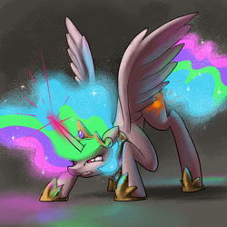 Size: 1280x1280 | Tagged: safe, artist:docwario, character:princess celestia, species:alicorn, species:pony, crown, face down ass up, female, jewelry, magic, regalia, solo, spread wings, wings